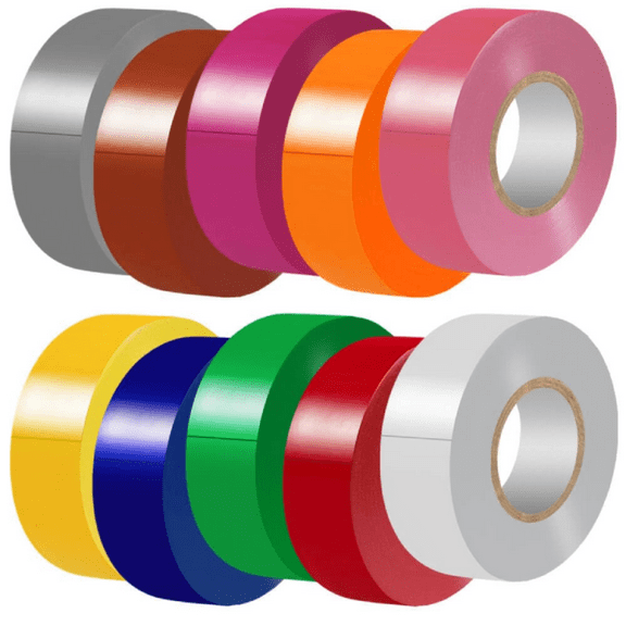 Multi Colored Electrical Tape (10 Pack) 3/4" Wide 60 Feet (Black, Orange, Blue, Red, Green, Brown, Yellow, White, Purple, and Grey)