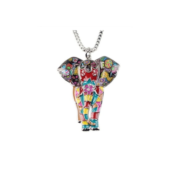 Multi Colored Enamel Elephant Pendant Necklace