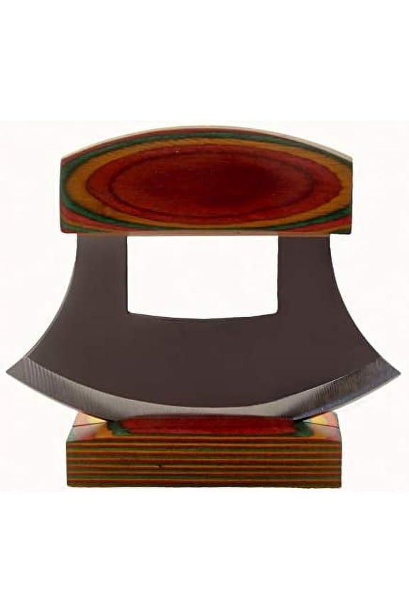 Multi-Colored Exotic Wood Handled Ulu with Stand