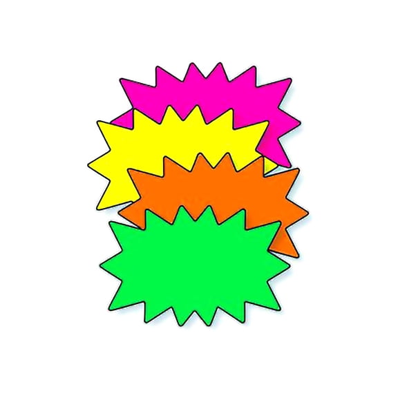 Multi-Colored Fluorescent Solar Burst Sign Cards - 5 1/2"W x 3 1/2"H - Pack of 100