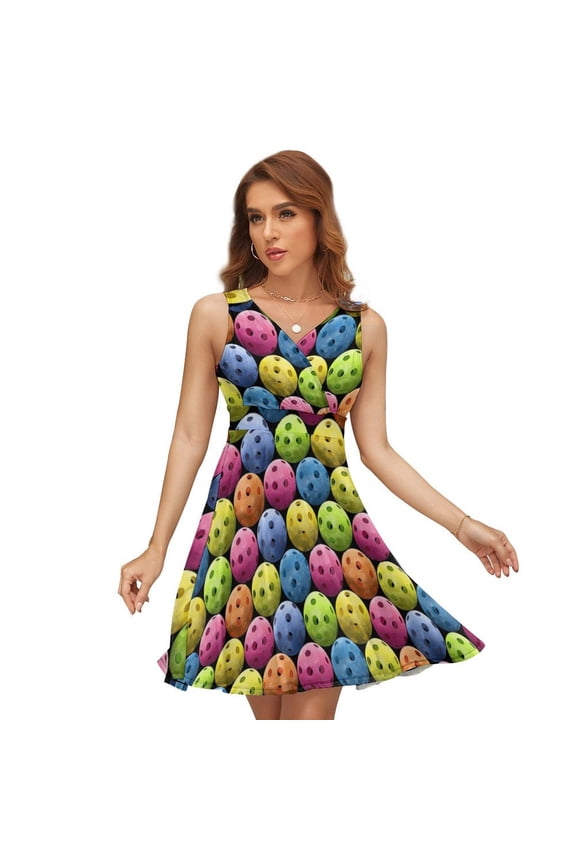 Multi Colored Pickleballs Dress Fashion Beach Long Dresses Female Party Printed Sundress