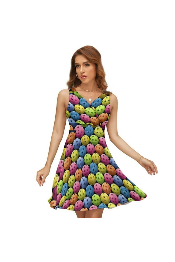 Multi Colored Pickleballs Sleeveless Dress Women Summer Evening Dresses Ladies Sundress