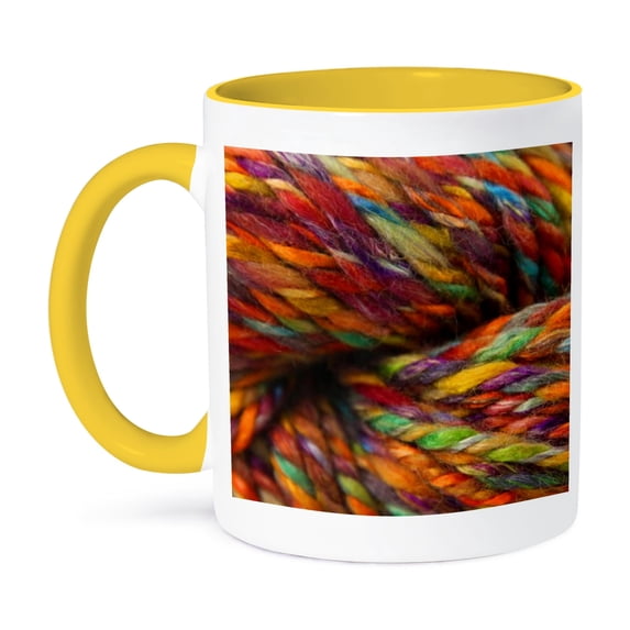 3dRose, Multi-colored, rainbow colored yarn, 11oz Two-Tone Yellow Mug