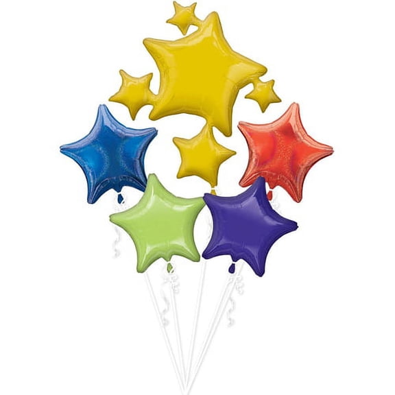 Multi-Colored Rainbow Stars Foil Mylar Balloon Bouquet (5pc)