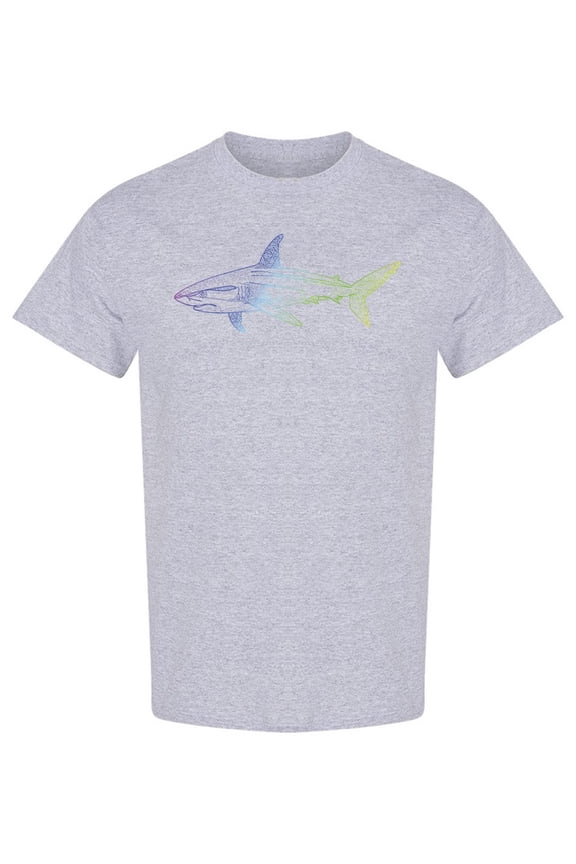 Multi Colored Shark Design T-Shirt Men -Image by Shutterstock, Male Large