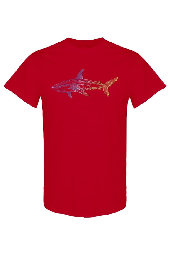 Multi Colored Shark Design T-Shirt Men -Image by Shutterstock, Male Medium