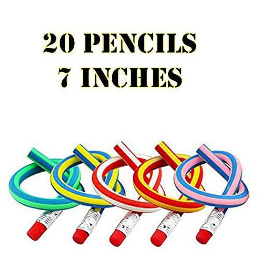 Mega Stationers Multi Colored Striped Magic Pencil With Eraser, 12 Inches  long, Soft Bendy Flexible For Kids- Great Fun!! Gift For Students or