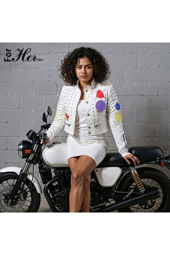 Studded Multi-Colored Leather Jacket, Outerwear