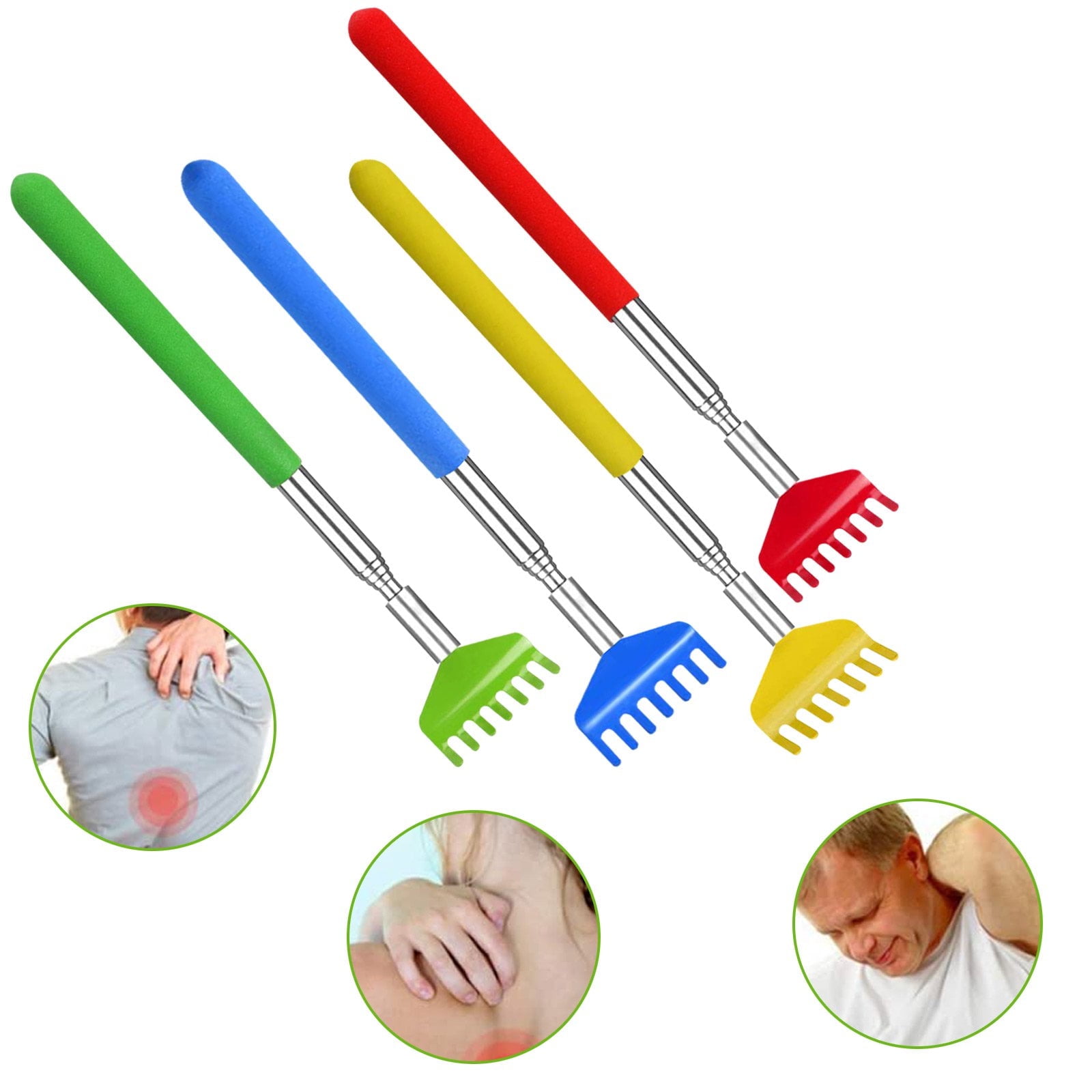Multi-Colored Telescopic Back Scratcher, 4 Pack Extendable Stainless ...