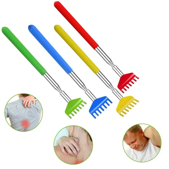Multi-Colored Telescopic Back Scratcher, 4 Pack Extendable Stainless Steel Back Scratchers for Men Women with Portable Carry Bag for Travel Office Home Use