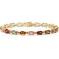 thumbnail image 1 of Multi-Colored Tourmaline Tennis Bracelet, Gold-Plated, Oval Cut Gemstones, 1 of 2