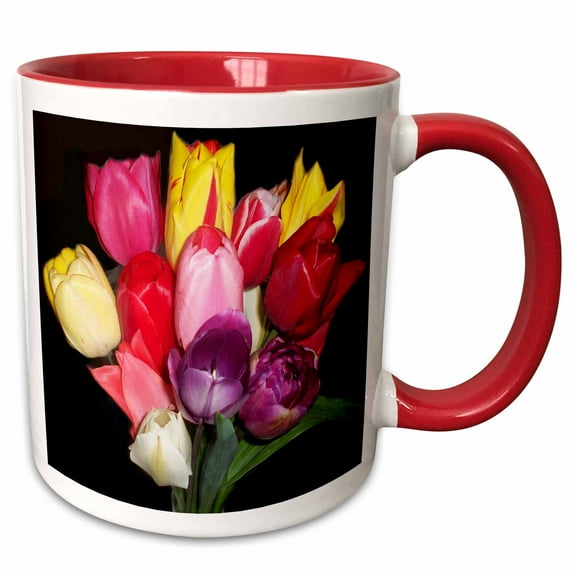 3drose, Multi-colored Tulip Bouquet, 11oz Two-tone Red Mug