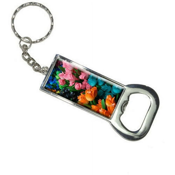 Multi-Colored Tulips Keychain Bottle Bottlecap Opener