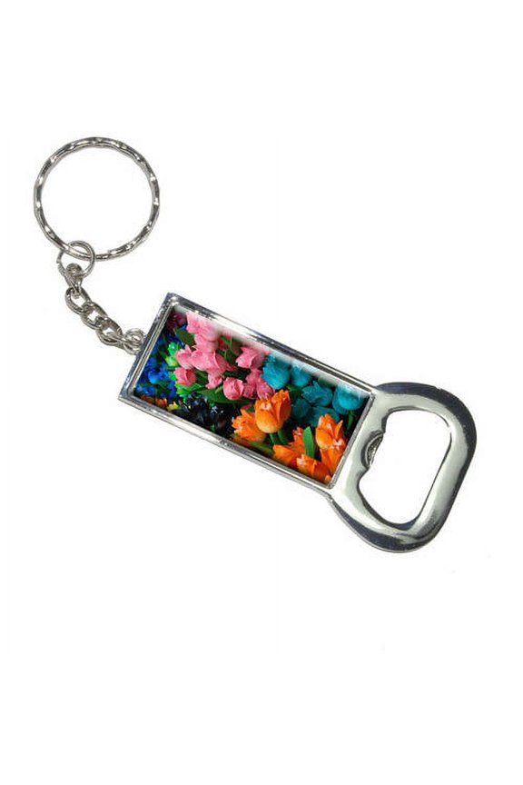 Multi-Colored Tulips Keychain Bottle Bottlecap Opener