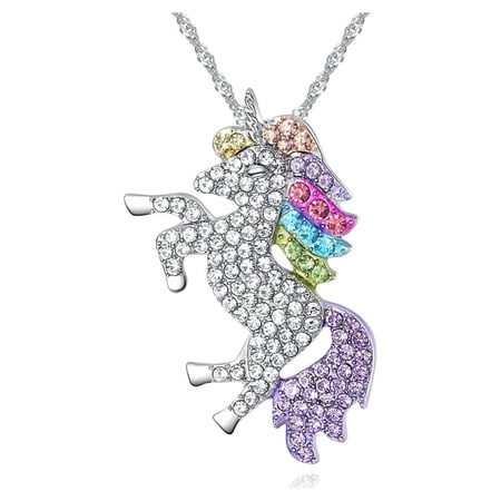 Multi-Colored Unicorn Pendant Necklace made with crystals
