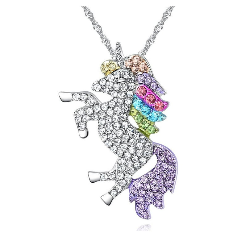 Multi Colored Unicorn Pendant Necklace made with Swarovski Crystals