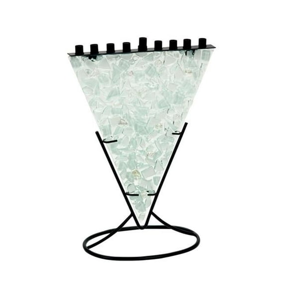 Multi Colored White, Clear & Soft Aqua Tones of Fused Glass Triangle Shaped Menorah