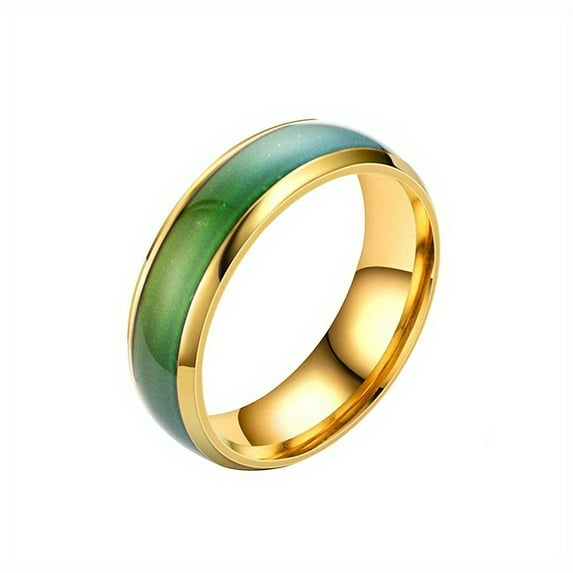 [Multi Colors Mood Ring Thermal] Trendy Mood Ring Made Of Stainless Steel Thermal Discoloration Design Suitable For Men And Women Multi Colors For U To Choose Match Daily Outfits,Golden6