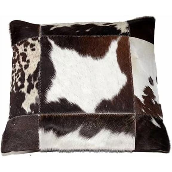 Multi-Coloured Patchwork Cowhide Cushion Covers – 15 x 15 Inches – 100% Real Cowhide Skin with Soft Velvet Back – Reversible Cushions for Chic Décor and Natural, Rustic Elegance in Your Home