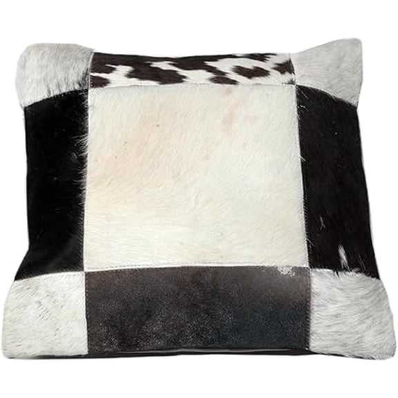 Multi-Coloured Patchwork Cowhide Cushion Covers – 15 x 15 Inches – 100% Real Cowhide Skin with Soft Velvet Back – Reversible Cushions for Chic Décor and Natural, Rustic Elegance in Your Home