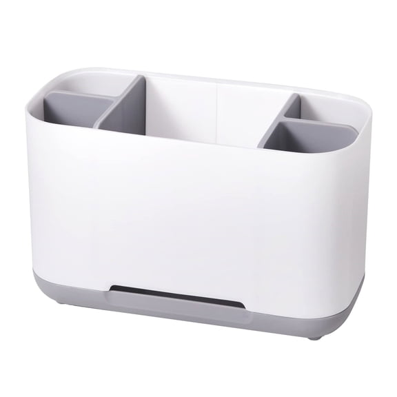 Multi Compartment Bathroom Toothbrush Storage Caddy Detachable Drain Tray Plastic Vanity Organizer Holder For Toothpaste Skincare Washing Supplies
