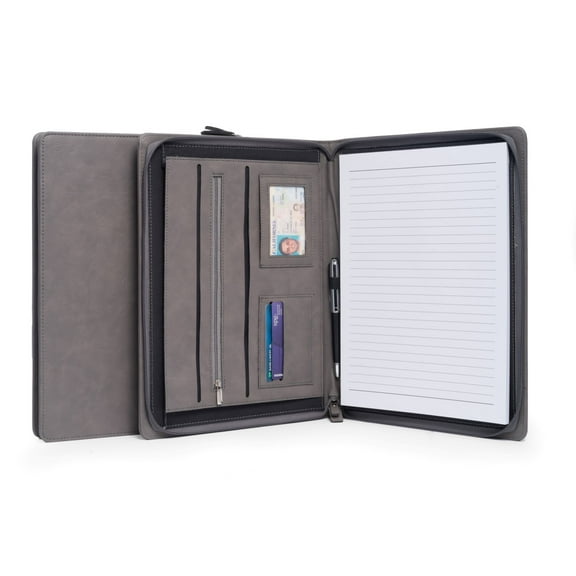 Multi Compartment Business Padfolio / Portfolio with Zipper Closure in Grey