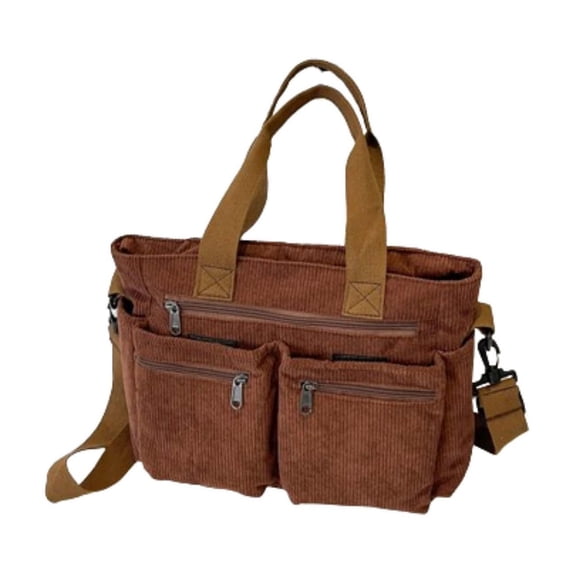 Multi Compartment Corduroy Shoulder Bag,Large Capacity Commute Tote,Soft Lightweight Carry Handbag,Adjustable Strap Organizer Purse,Work Shopping Travel Gear,Casual Daily Women Fashion Bag