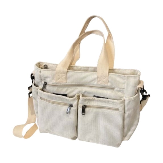 Multi Compartment Corduroy Shoulder Bag,Large Capacity Commute Tote,Soft Lightweight Carry Handbag,Adjustable Strap Organizer Purse,Work Shopping Travel Gear,Casual Daily Women Fashion Bag