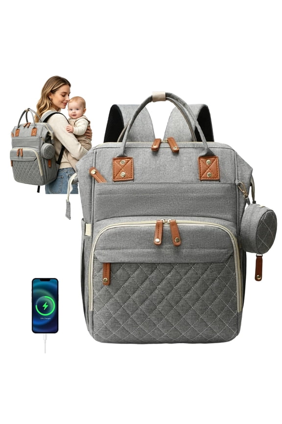 Diaper Bag Backpack, Waterproof with Pacifier Case for Stroller Baby Bag Gray