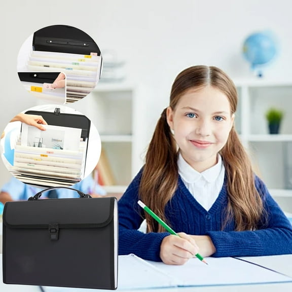 Multi-Compartment Document Organizer Tote | 13 Section Plastic File Folder – Blue | Insert Buckle, Label Stickers, Fits A4 & Letter Size, Durable, Portable, Office Business Storage, Secure Snap