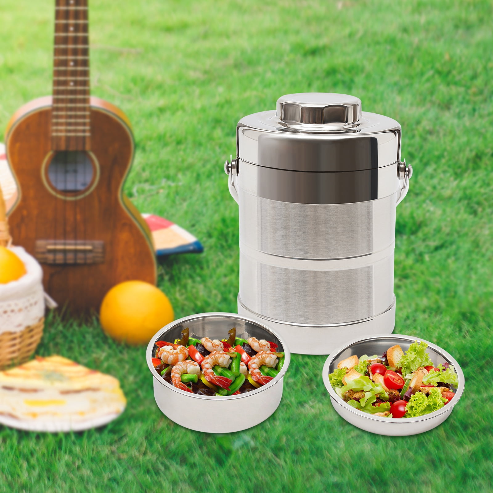 Multi-Compartment Insulated Lunch Box, 1.4L Capacity Stainless Steel Food Container, 3-Hour Thermal Retention for Office Use