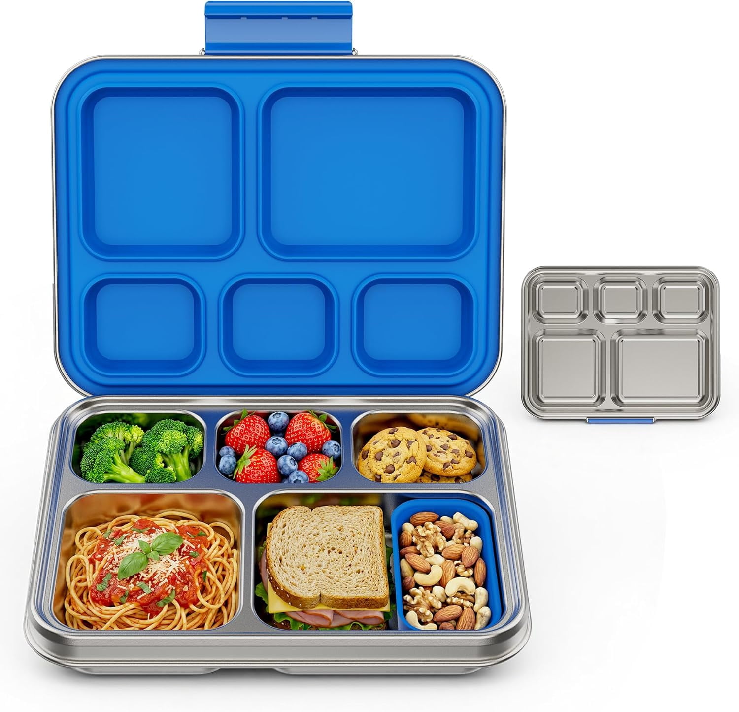 Multi-Compartment Metal Lunch Box with Removable Inserts