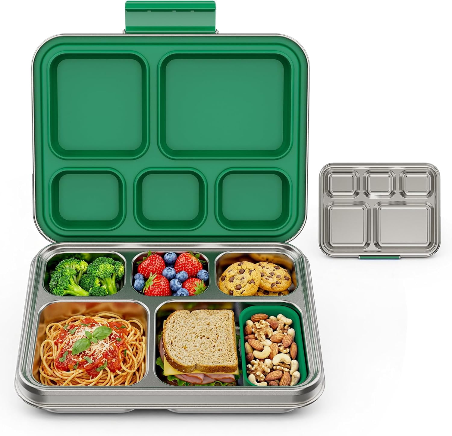 Multi-Compartment Metal Lunch Box with Removable Inserts