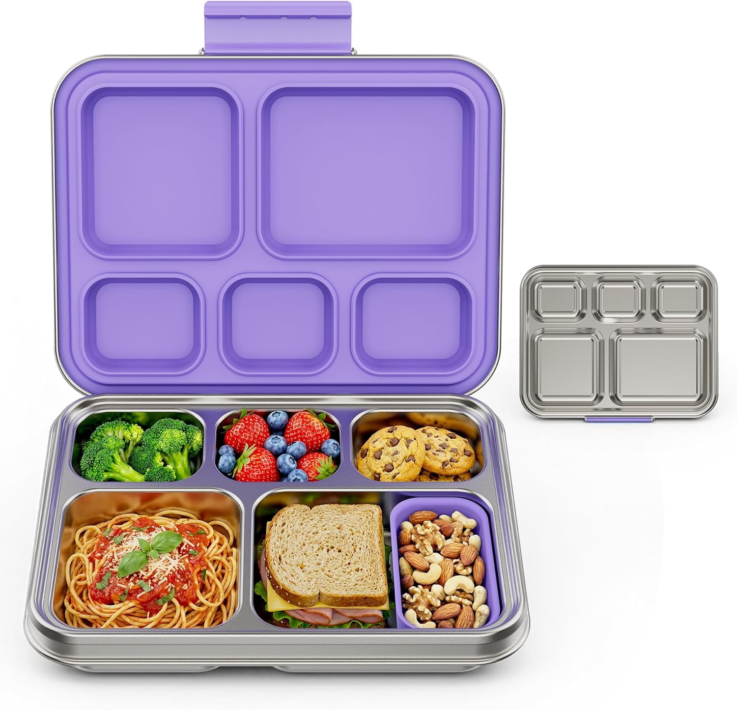 Multi-Compartment Metal Lunch Box with Removable Inserts
