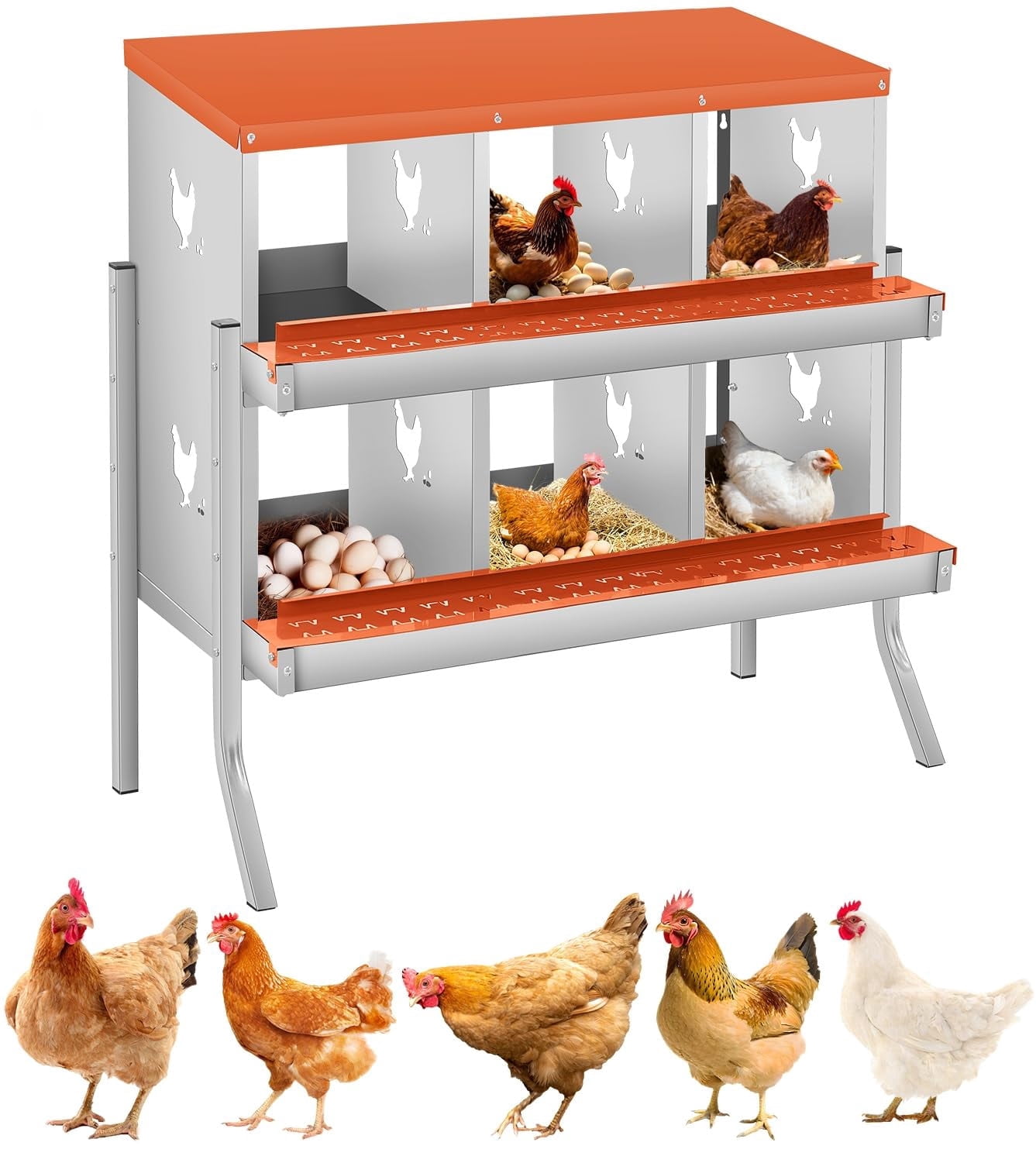 Multi-Compartment Nesting Box for Chickens, 2-Tier Carbon Steel Chicken ...
