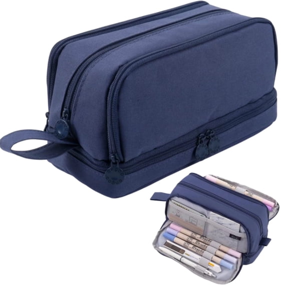Multi-Compartment Pen Pouch with Multiple Zipper Sections, Large Capacity Stationery Organizer Bag, Handheld Zipper Pencil Case for Desktop Storage