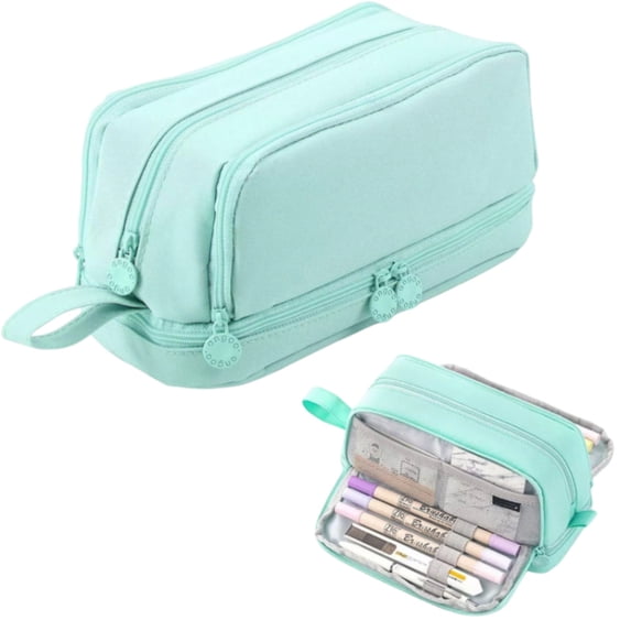 Multi-Compartment Pen Pouch with Multiple Zipper Sections, Large Capacity Stationery Organizer Bag, Handheld Zipper Pencil Case for Desktop Storage