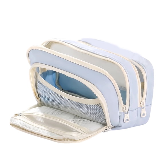 Multi Compartment Pouch Portable Zipper Case With Mesh Pockets For Stationery Makeup Travel Organizer,Blue-21Cm