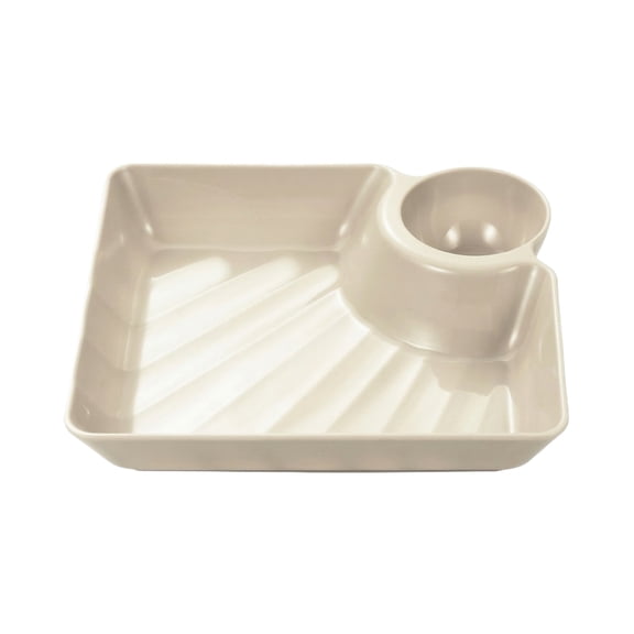 Multi-Compartment Serving Tray with Sauce Dish - Ideal for Dumplings, Snacks, Chicken & Fries - Durable Plastic Divided Plate with Ketchup Section - Perfect for Parties & Picnics,White