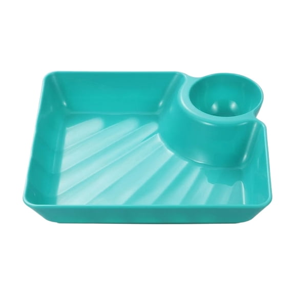 Multi-Compartment Serving Tray with Sauce Dish - Ideal for Dumplings, Snacks, Chicken & Fries - Durable Plastic Divided Plate with Ketchup Section - Perfect for Parties & Picnics,Green