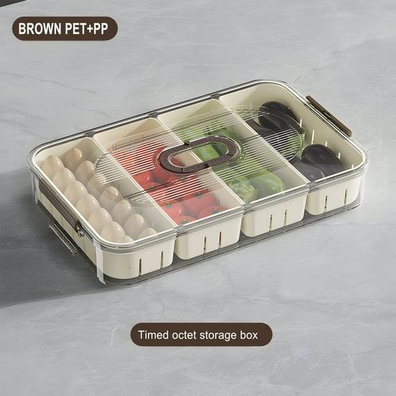 Multi-Compartment Spice Storage Box | 4 & 8 Section Transparent Kitchen Organizer with Lid | Portable Sealed Fresh-Keeping Container 34x21.3x6cm