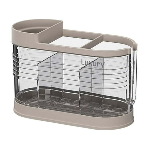 Multi-Compartment Transparent Kitchen Utensil Holder with Draining Holes, Durable Plastic Storage Rack for Cutlery, Chopsticks, Spoons & Spatulas, Countertop Organization, Easy to Clean