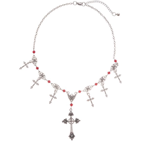 Multi Cross Pendant Necklace for Women Beaded Adjustable Floral Link Chain Stackable Halloween Statement Jewelry