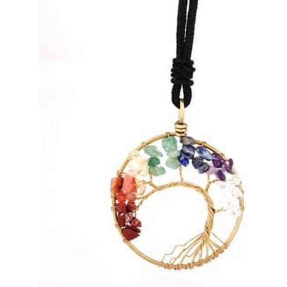 Multi Crystal Japanese Zen Circle Bonsai Tree Pendent Necklace