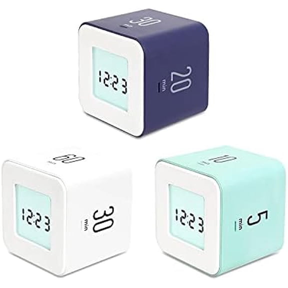 Multi Cube Timer Violet(5,10,20,30 Minutes) & Mint(1,3,5,10 Minutes) & White(5,15,30,60 Minutes) Bundle, Clock & Alarm, Time Management, Time for Studying, Cooking and Workout, Kids Timer