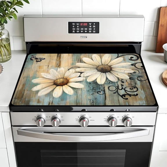 Multi-Design Stove Cover for Glass/Electric Stoves - 3-in-1 Heat-Resistant Protector Mat, Non-Slip Drying Rack 28"x20"