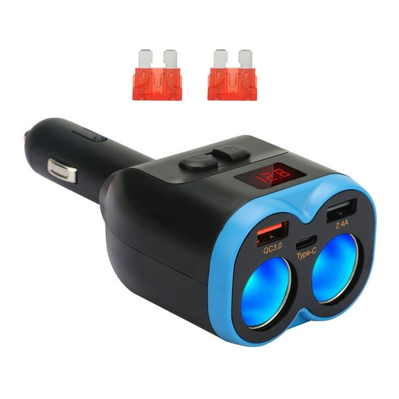 Multi-Device Car Charger with Cigarette Lighter Sockets Smart IC Technology for On-the-Go Charging