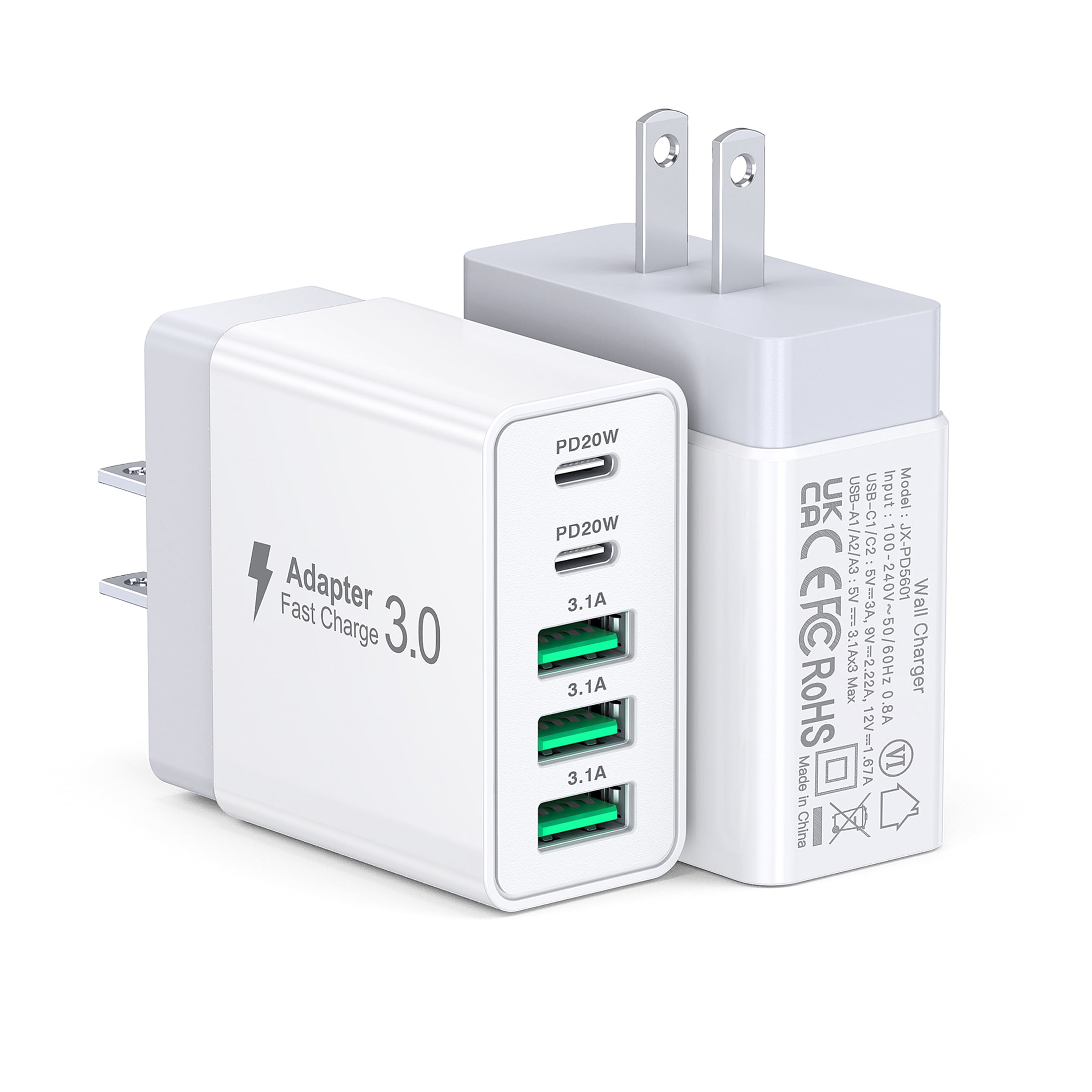 Mult Use Chargers Multi-Device Fast Charging Bundle: 2-Pack 50W USB C Chargers with 5 ...