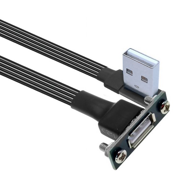 Multi Direction USB 2.0 Extension Cable Panel Mount For Stable Connection Black