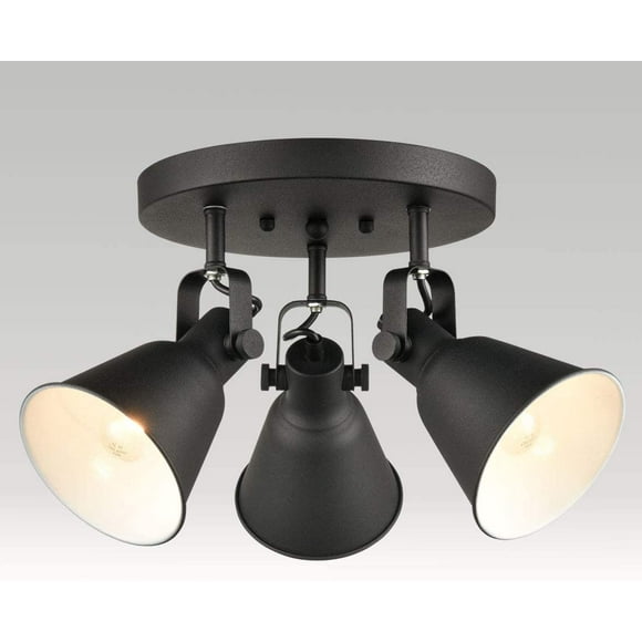 Multi-Directional Ceiling Spot Light,Adjustable Round Track Lighting,Industrial Semi Flush Mount Ceiling Light Fixtures for Bedroom Hallway Matte Black-3 Light